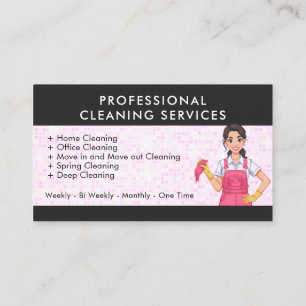 Carte De Visite Dame de nettoyage professionnelle noir et rose