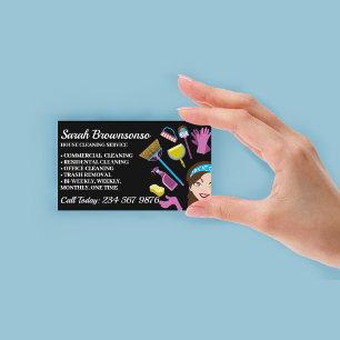 Carte De Visite Dame de service de nettoyage en dessin animé