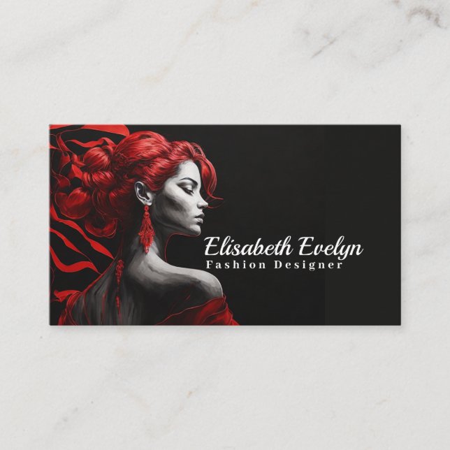 Carte De Visite Dame élégante en rouge (Devant)
