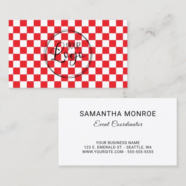 Carte De Visite Damier rouge et blanc de logo d'entreprise (Devant / Derrière)