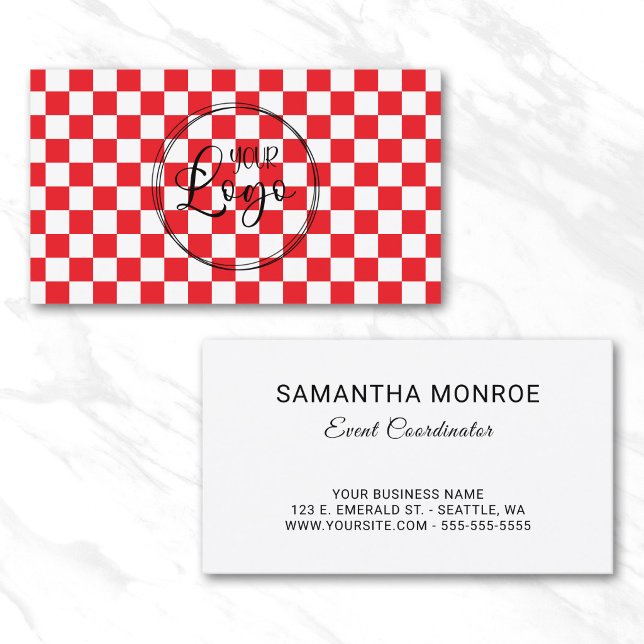 Carte De Visite Damier rouge et blanc de logo d'entreprise (Business Logo Red and White Checkerboard Card)