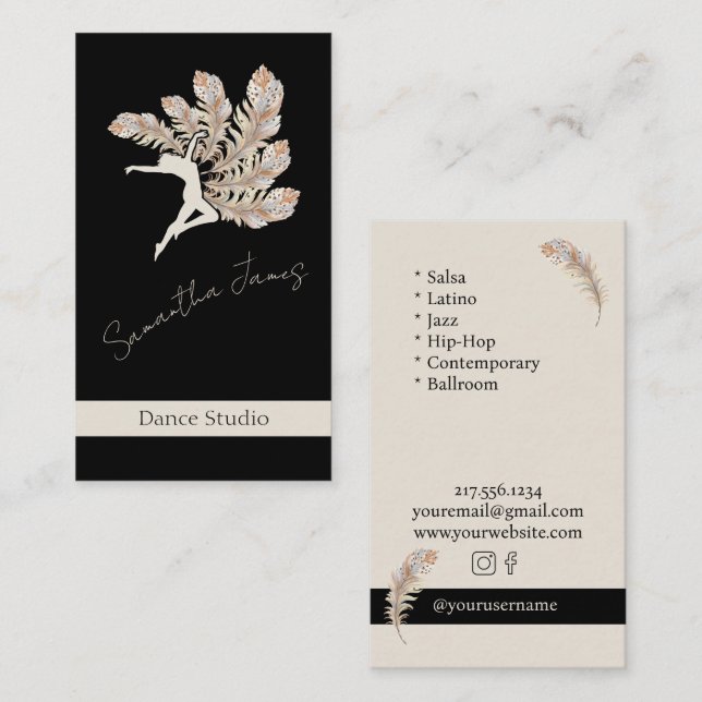 Carte De Visite Dance Studio Feather personnalisée (Devant / Derrière)