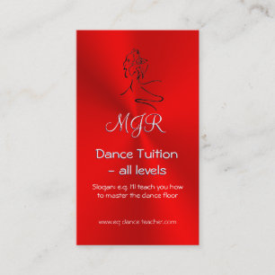 Carte De Visite Dance Tutor, Monogram, Dancers Logo sur Red
