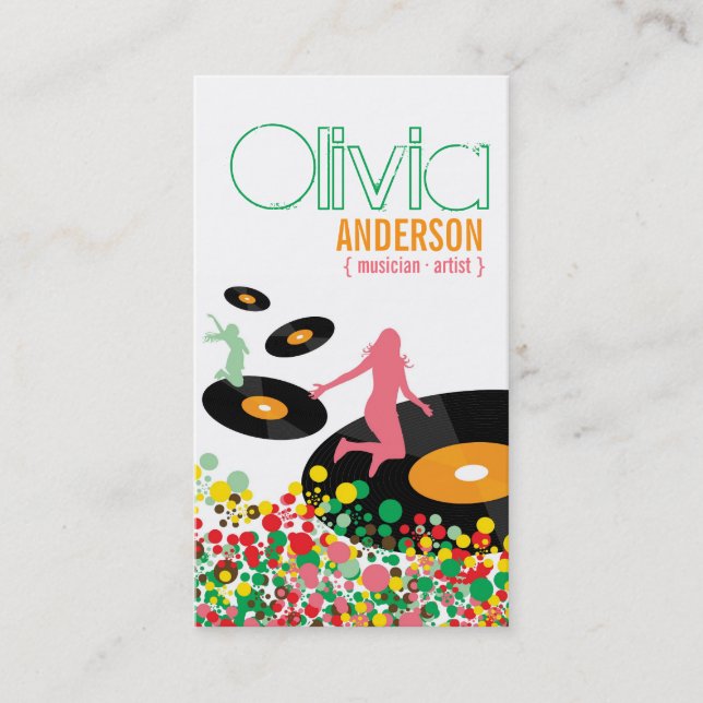 Carte De Visite Dancing Girls Retro Vinyl Pop Dots Artiste Busines (Devant)