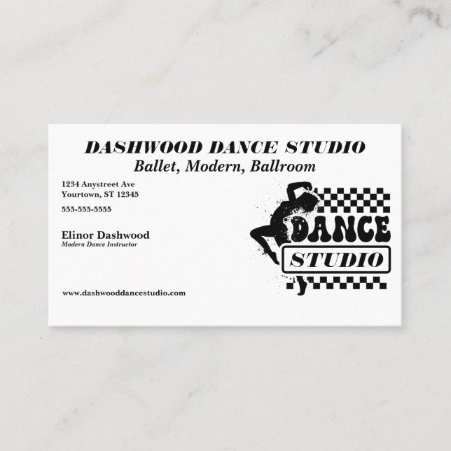 Carte De Visite Danseur Moderne avec Frame Dance Studio (Devant)
