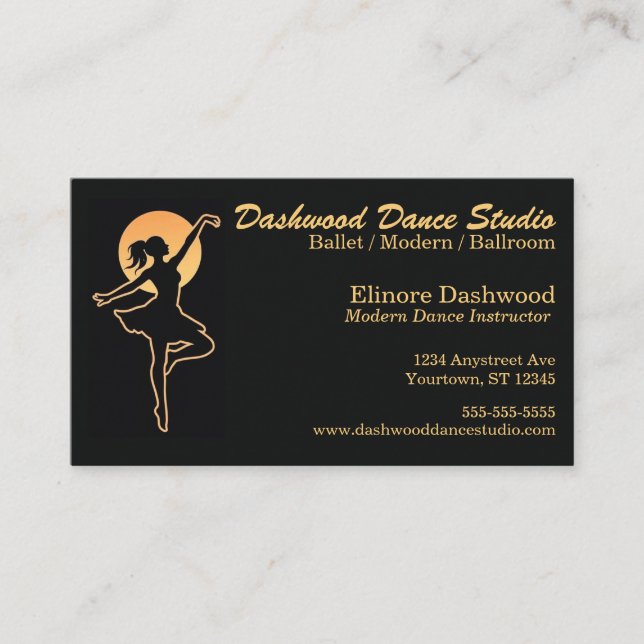 Carte De Visite Danseuse avec instructrice de studio de danse Gold (Devant)