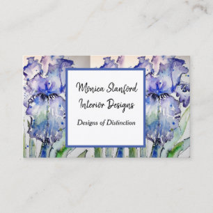Carte de visite d'aquarelle bleu Iris Floral Flowe