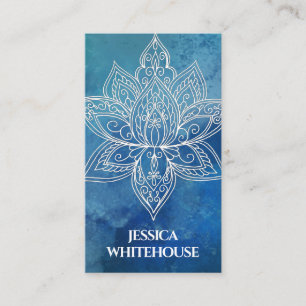Carte de visite d'aquarelle bleu lotus blanc