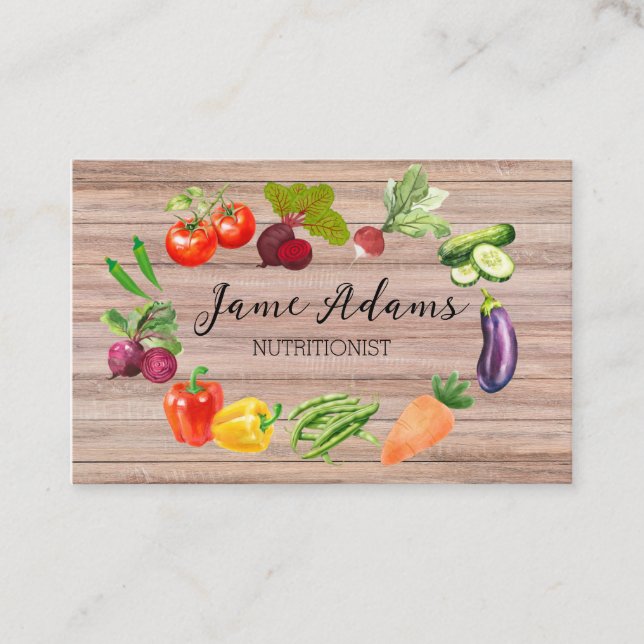 Carte de visite d'aquarelle de légumes bio (Devant)