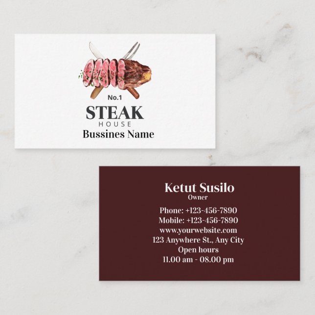 Carte de visite d'aquarelle des aliments à vapeur (Devant / Derrière)