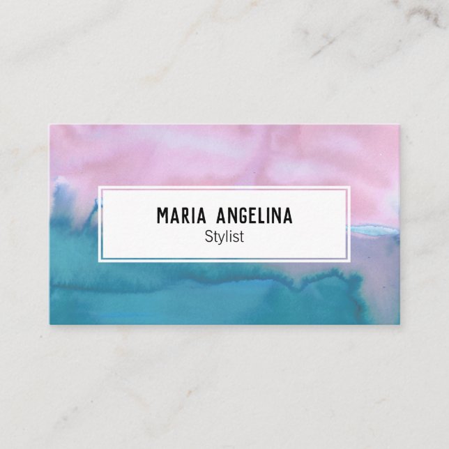 Carte de visite d'aquarelle rose et turquoise abst (Devant)
