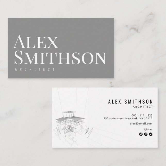 carte de visite d'architecte gris gras (Devant / Derrière)