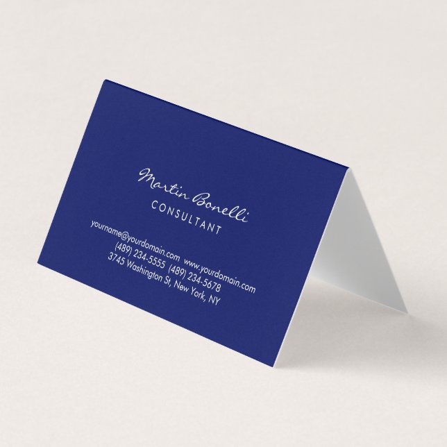 Carte De Visite Dark Blue White Minimalist Script Plain Simple (Devant)