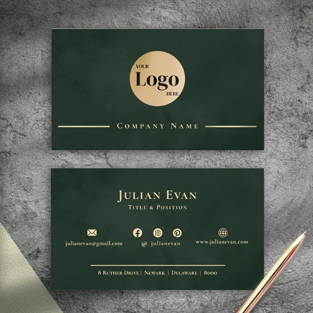 Carte De Visite Dark Emerald Green Gold Professional Company Logo (Dark Emerald Green Gold Professional Company Logo Business Card)