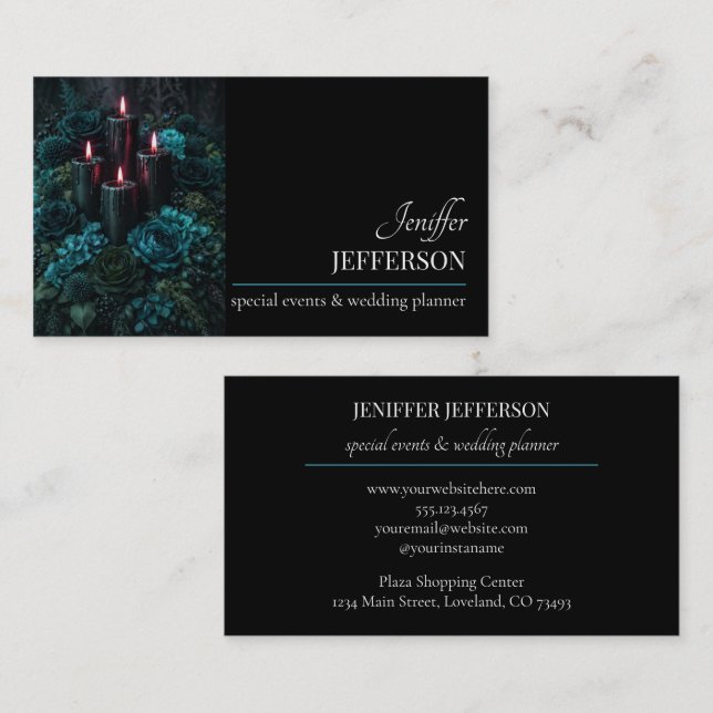 Carte De Visite Dark Floral event wedding planner (Devant / Derrière)