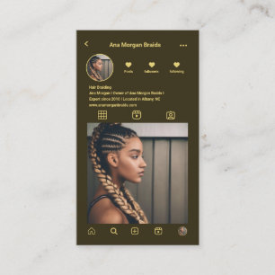 Carte De Visite Dark Green Braids instagram Photo Grid Qr code