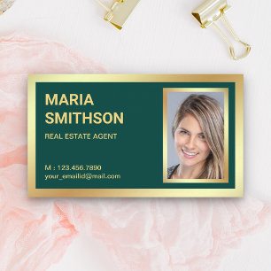 Carte De Visite Dark Green Gold Foil Immobilier Realtor Photo