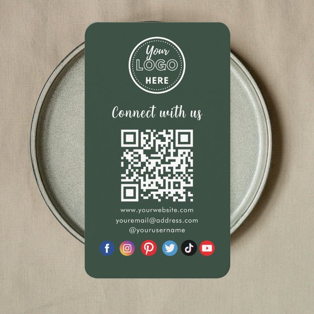 Carte De Visite Dark Green QR Code Se Connecter Avec Les Médias So (Créateur téléchargé)