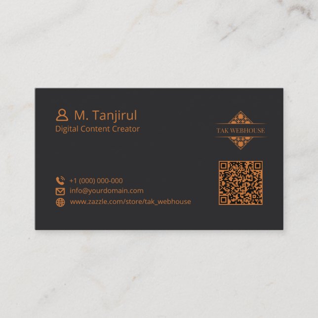 Carte De Visite Dark Matte Mandala Diamond Tile Pattern QR Code (Devant)