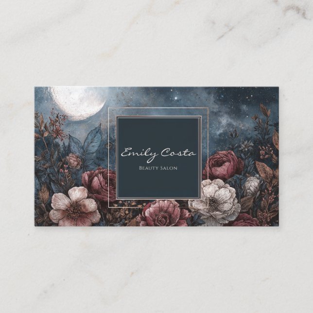 Carte De Visite Dark Moody Floral Starry Night Full Moon (Devant)