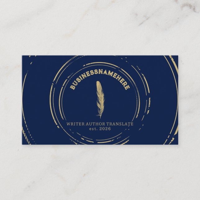 Carte De Visite Dark Navy Writer Mobile Notaire Gold QR Code (Devant)