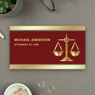 Carte De Visite Dark Red Gold Échelle de justice Avocat Avocat Pro