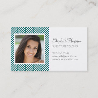 Carte De Visite Dark Turquoise Herringbone Photo