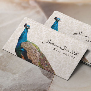 Carte de visite d'art floral Vintage Peacock Nail