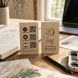 Carte de visite d'artiste en papier kraft avec méd