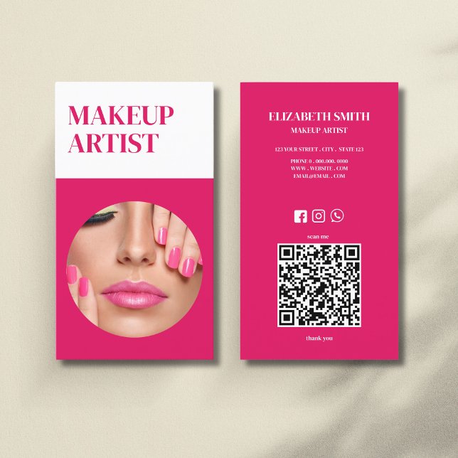 Carte de visite d'artiste maquilleuse à code QR ro (Créateur téléchargé)