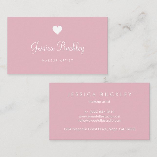Carte de visite d'artiste maquilleuse rose pâle mi (Devant / Derrière)