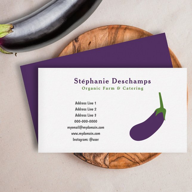 Carte de visite d'aubergine de ferme et de restaur (Organic Farm & Catering Eggplant Business Card)