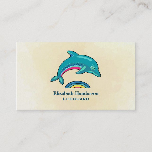 Carte De Visite Dauphin Vert Aqua Courbe Sur Une Eau Multicolore (Devant)