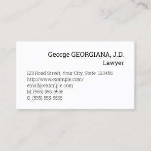 Carte de visite d'avocat minimaliste et simple