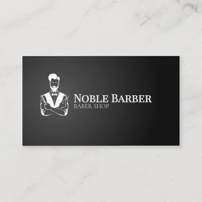 Carte de visite de barbier noir et blanc | Barbier (Devant)