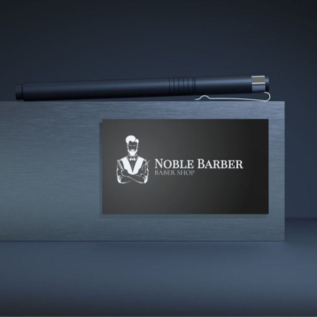 Carte de visite de barbier noir et blanc | Barbier (Créateur téléchargé)