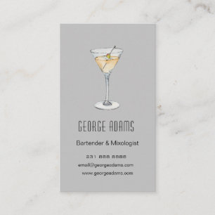 Carte de visite de barman moderne gris Martini