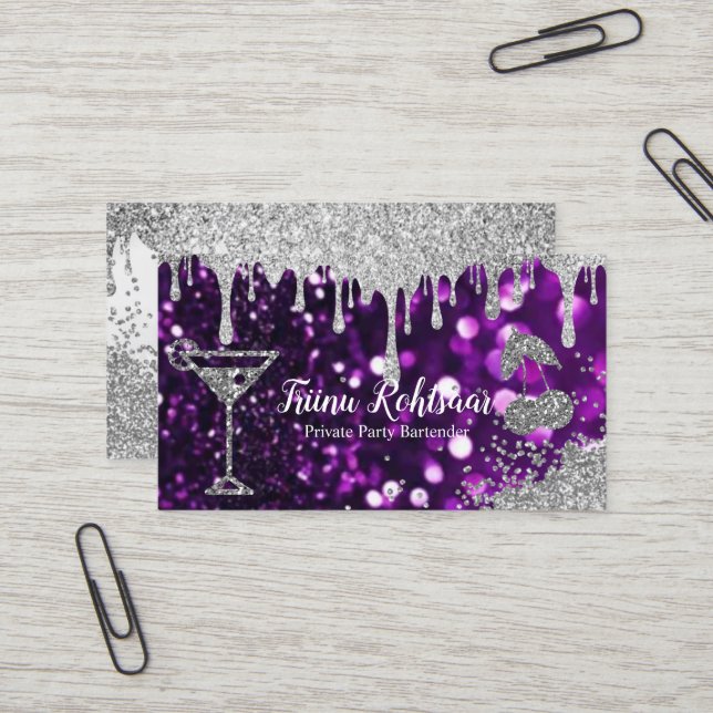 Carte de visite de barman pour soirée privée (Devant/Arrière en situation)