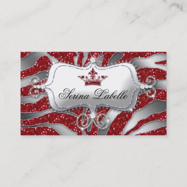 Carte de visite de bijoux Sparkle Zebra Crown Red  (Devant)