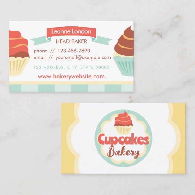 Carte de visite de boulangerie Cupcake (Devant / Derrière)