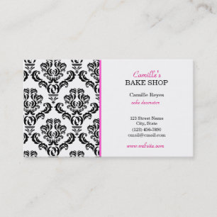 Carte de visite de boulangerie en damas rose et no