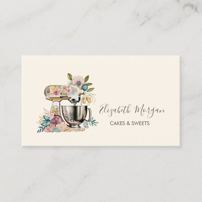 Carte de visite de boulangerie Fleurs Chic Mixer (Devant)