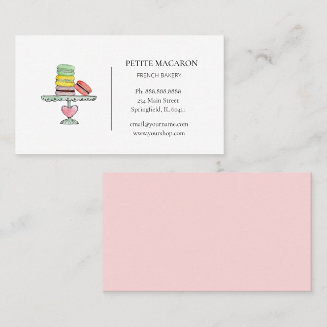 Carte de visite de boulangerie Macarons Pastel Aqu (Devant / Derrière)