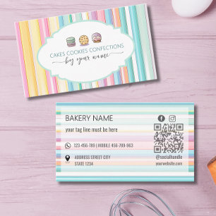 Carte de visite de boulangerie rayée pastel mignon