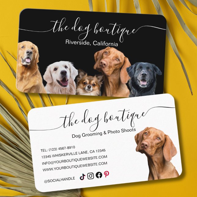 Carte de visite de boutique pour chiens noir et bl (dog grooming business card)