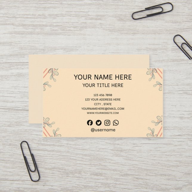 Carte de visite de branche botanique boho minimali (Devant/Arrière en situation)