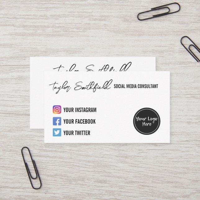 Carte de visite de calligraphie Instagram Twitter (Devant/Arrière en situation)