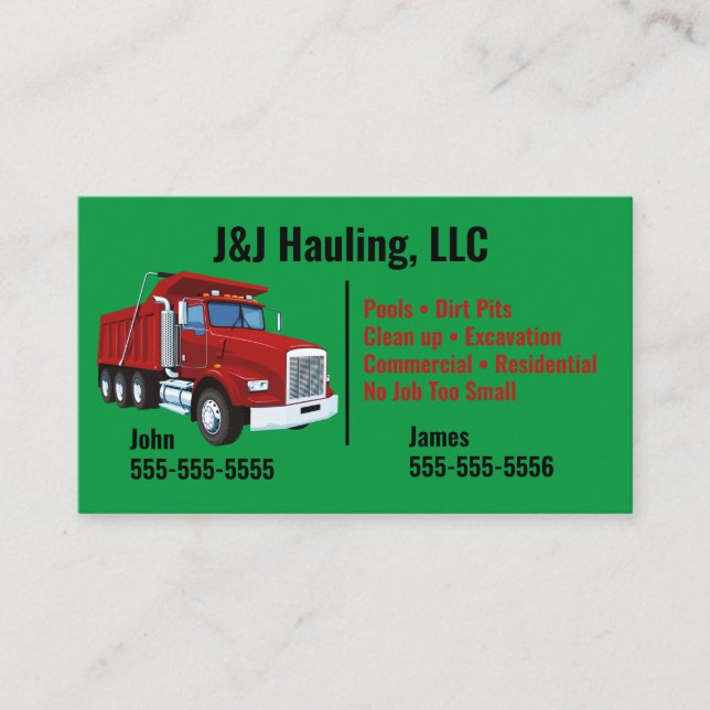 Carte de visite de camion de vidage  (Devant)