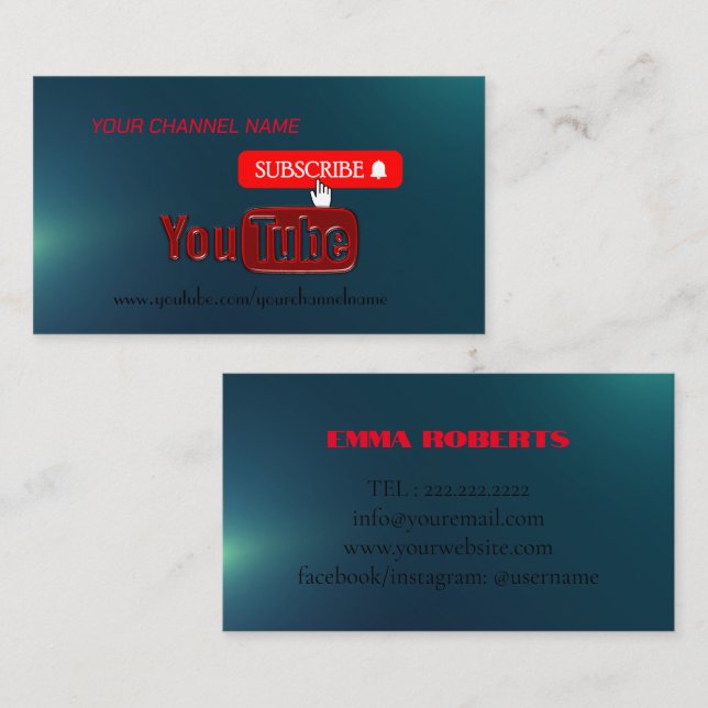 Carte de visite de chaîne Youtube, Youtubeur (Devant / Derrière)