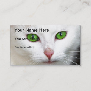 Carte de visite de chat blanc à l'oeil vert